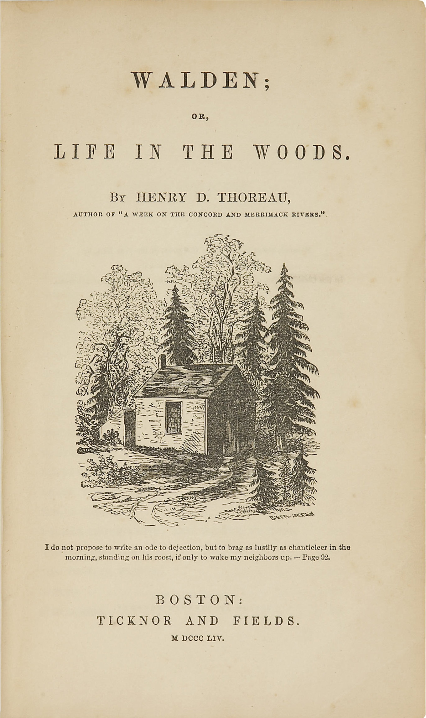 Pagina iniziale della prima edizione di Walden, con un disegno della sorella di Henry, Sophia.